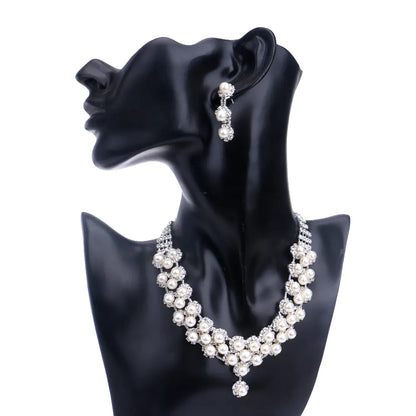 Bridal Pearl Jewelry Set with Classic Diamond Necklace