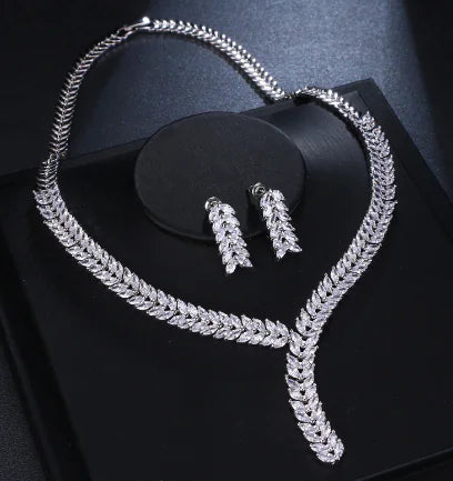 Luxury Bridal Jewelry Set with AAA Zirconia Earrings & Necklace