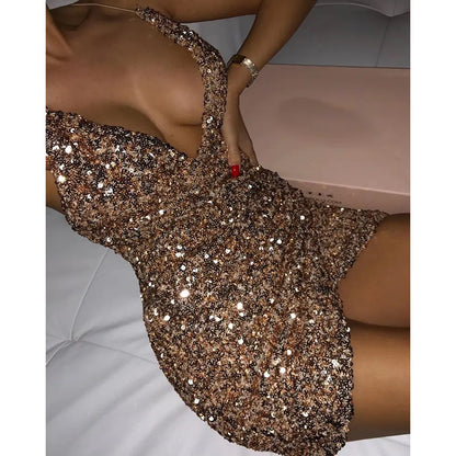 Sequin Bodycon Dress with Deep V Neck for Parties