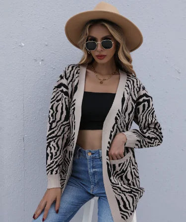 Women's Striped Loose Knitted Cardigan Sweater Coat