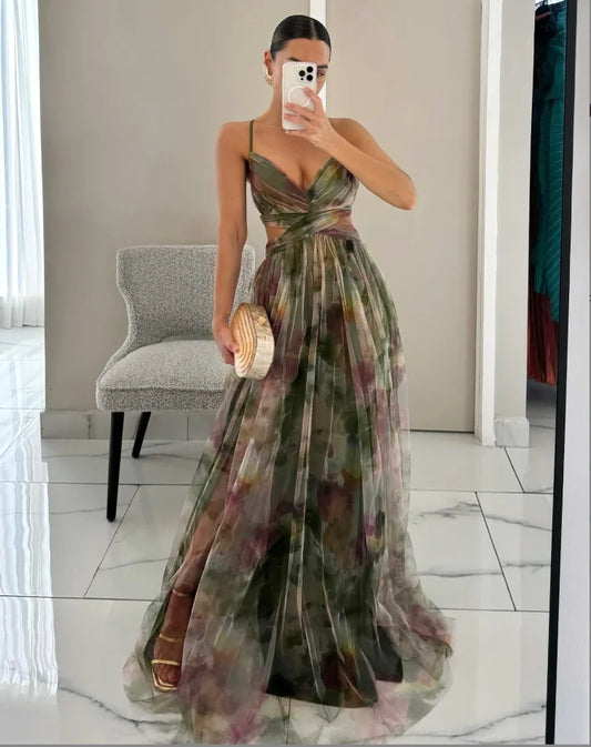 Mesh Print Slip Dress