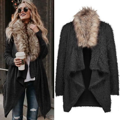 Autumn Spring Plush Coat with Fur Collar Cardigan