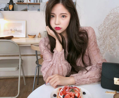 Lace Top with Lantern Sleeves - Sweet Two-Piece Look