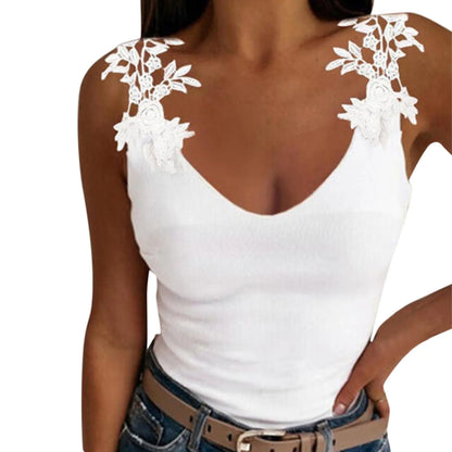 Lace Petal Tank Top - Oversize V-Neck Casual T-Shirt