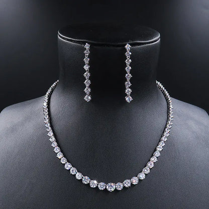 Bride Jewelry Set with Zircon Necklace and Crown Earrings