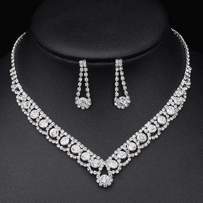 Silver Rhinestone Bridal Jewelry Set: Necklace, Earrings, Bracelet
