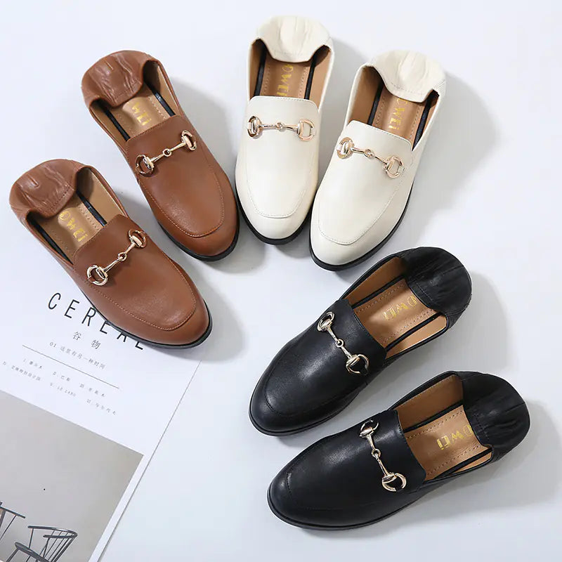 Versatile Flat Shoes - Casual White Leather Sneakers