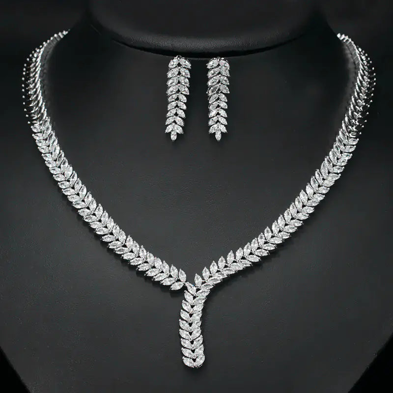 Luxury Bridal Jewelry Set with AAA Zirconia Earrings & Necklace