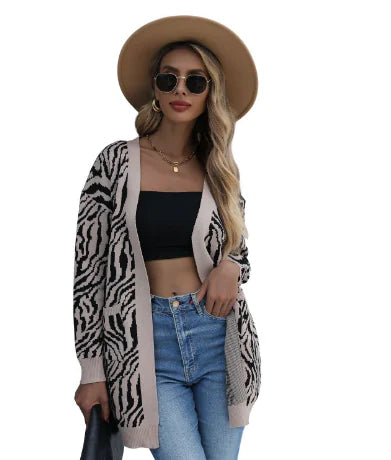 Women's Striped Loose Knitted Cardigan Sweater Coat