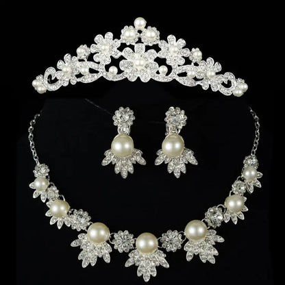 Bridal Jewelry Set with Necklace and Crown (3 Pieces)