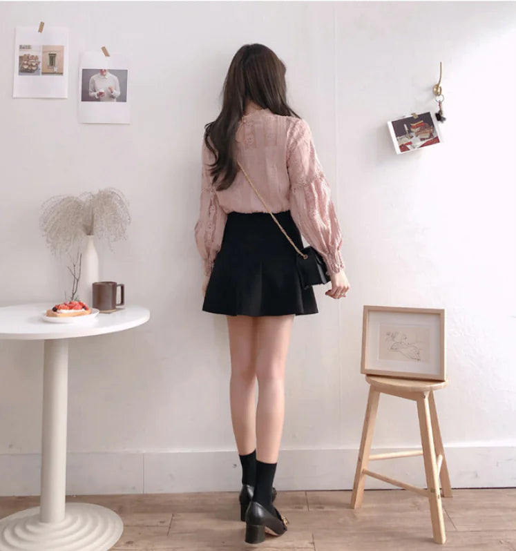Lace Top with Lantern Sleeves - Sweet Two-Piece Look