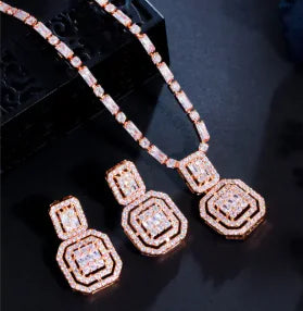 Geometric Jewelry Set with Earrings and Necklace (One Set)