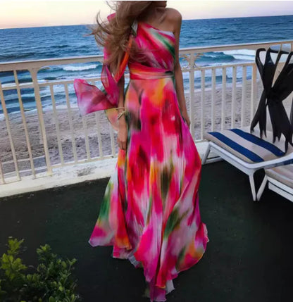 Printed Pleat Waist Dress