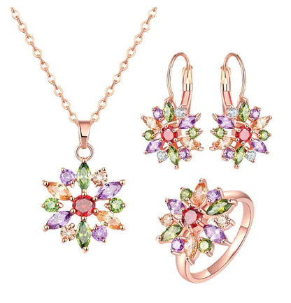 3-Piece Colorful AAA Zircon Jewelry Set for Brides