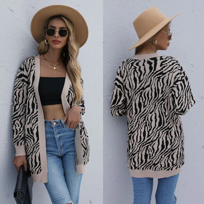 Women's Striped Loose Knitted Cardigan Sweater Coat