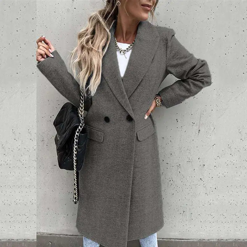Long Wool Coat with Lapel for Women (Autumn/Winter)