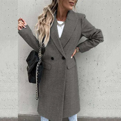 Long Wool Coat with Lapel for Women (Autumn/Winter)