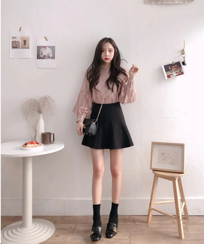 Lace Top with Lantern Sleeves - Sweet Two-Piece Look
