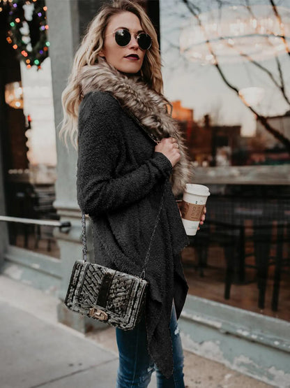 Autumn Spring Plush Coat with Fur Collar Cardigan