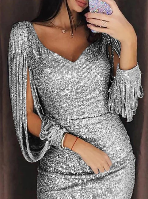 Fringe Long Sleeve Dress