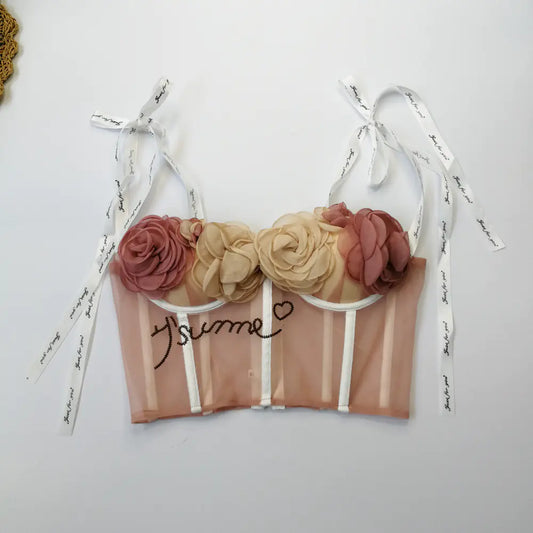 Lace Crop Top with Padded Bust and Floral Design