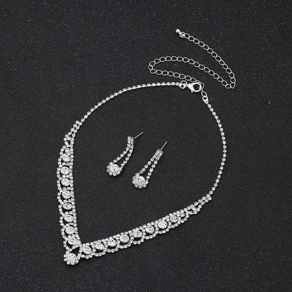 Silver Rhinestone Bridal Jewelry Set: Necklace, Earrings, Bracelet