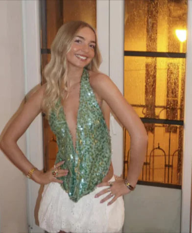 Sequin Halter Backless Dress
