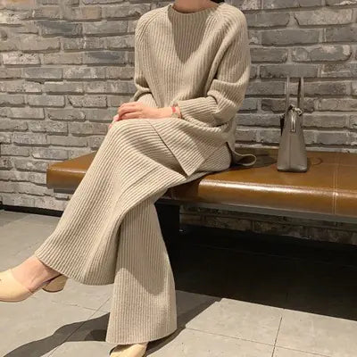 Korean Style Sweater and Wide Leg Pants Set for Women