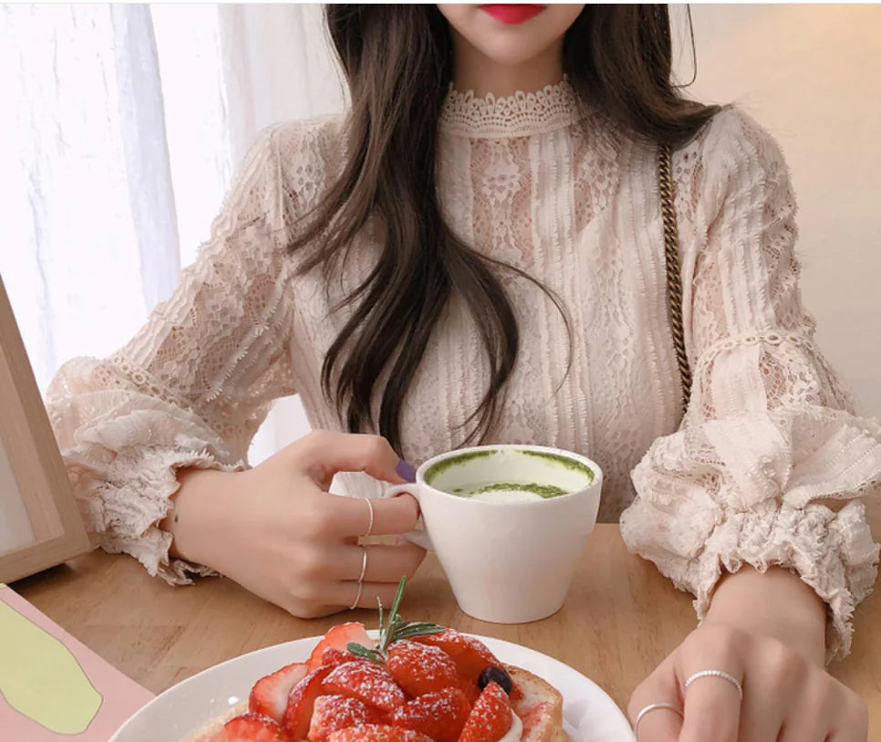 Lace Top with Lantern Sleeves - Sweet Two-Piece Look