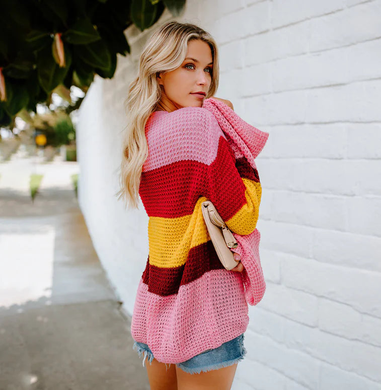 Three-Color Pullover Sweater