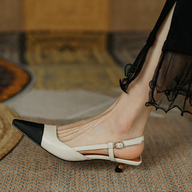 Patchwork Leather Slingback Heels with Pointed Toe