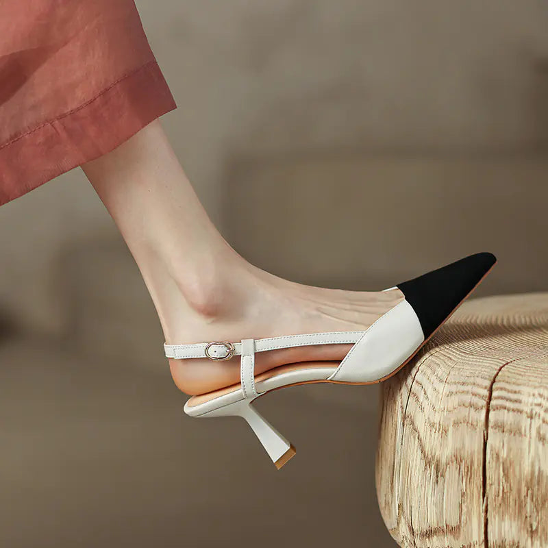 Patchwork Leather Slingback Heels with Pointed Toe