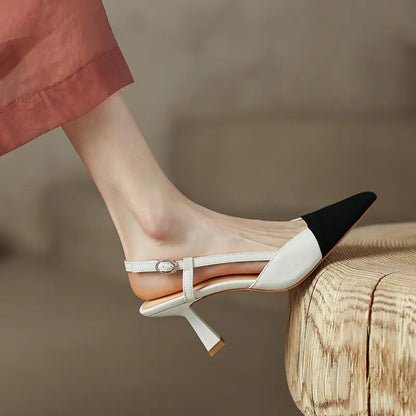 Patchwork Leather Slingback Heels with Pointed Toe