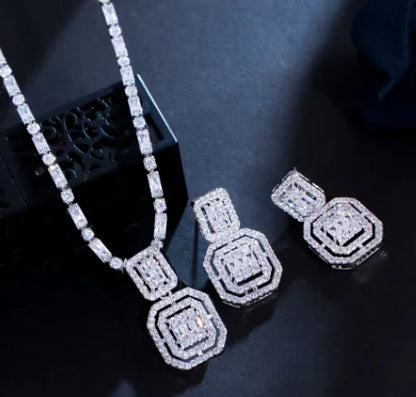 Geometric Jewelry Set with Earrings and Necklace (One Set)