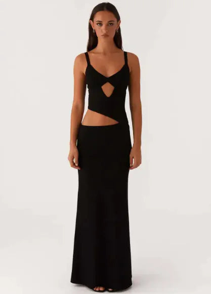 Hollow Irregular Solid Dress