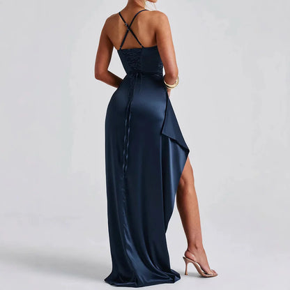 Backless Satin Slit Dress