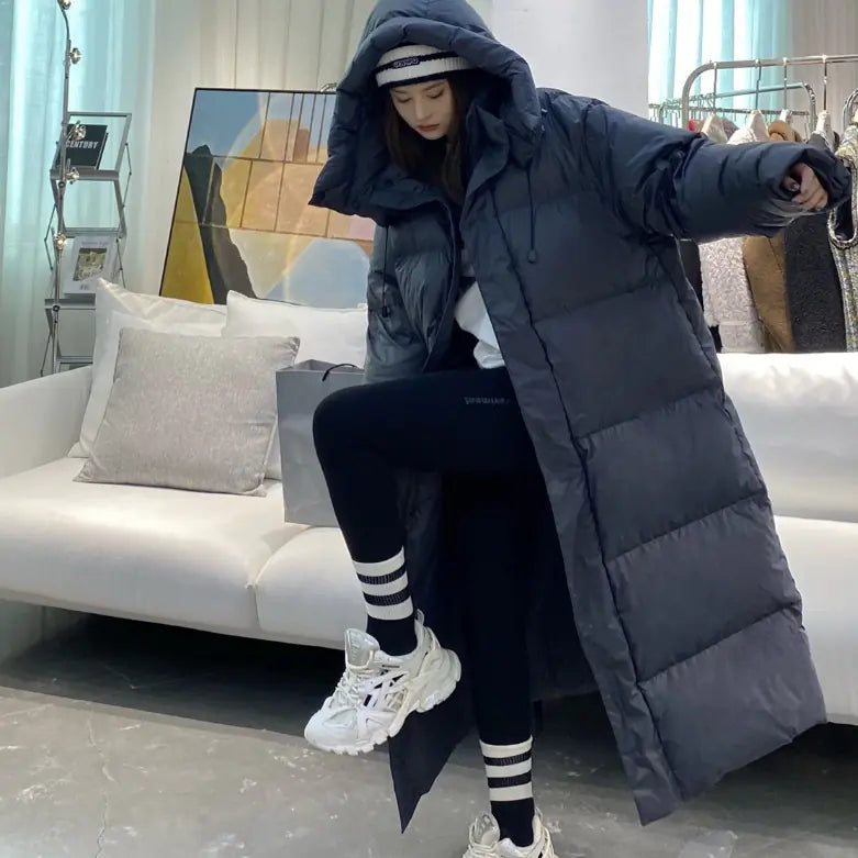 Cream Mid-Length Down Jacket for Women - High-End Winter Coat