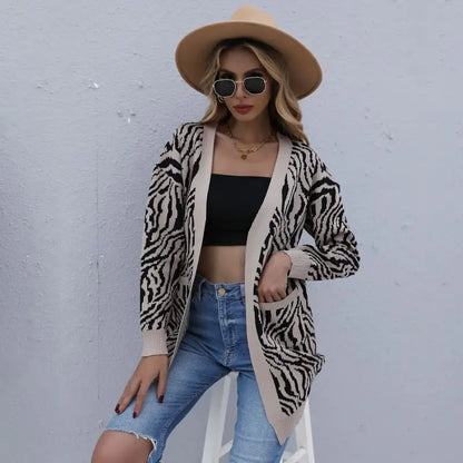 Women's Striped Loose Knitted Cardigan Sweater Coat