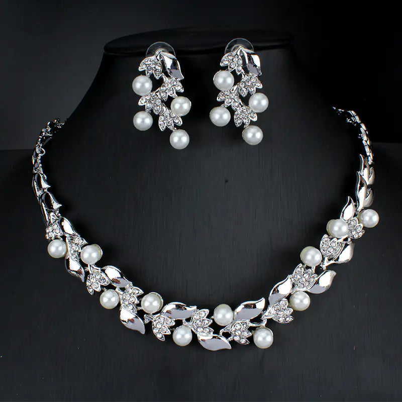Bridal Party Dress Jewelry Set with Pearl Necklace & Earrings