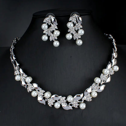 Bridal Party Dress Jewelry Set with Pearl Necklace & Earrings