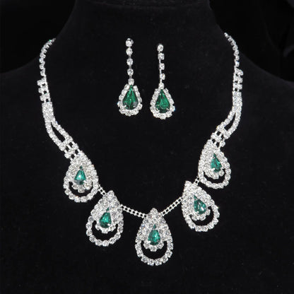 Teardrop Blue Zircon Jewelry Set - 3pcs Earrings & Necklace