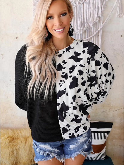 Cows Pattern Women's Waffle Knit Sweater