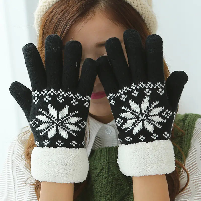 Touchscreen Gloves, Double-Layered Warm Knitted Mittens