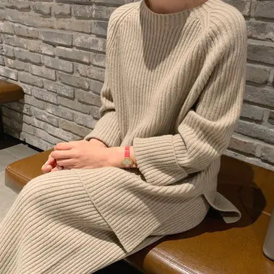 Korean Style Sweater and Wide Leg Pants Set for Women
