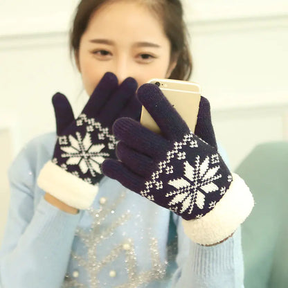 Touchscreen Gloves, Double-Layered Warm Knitted Mittens