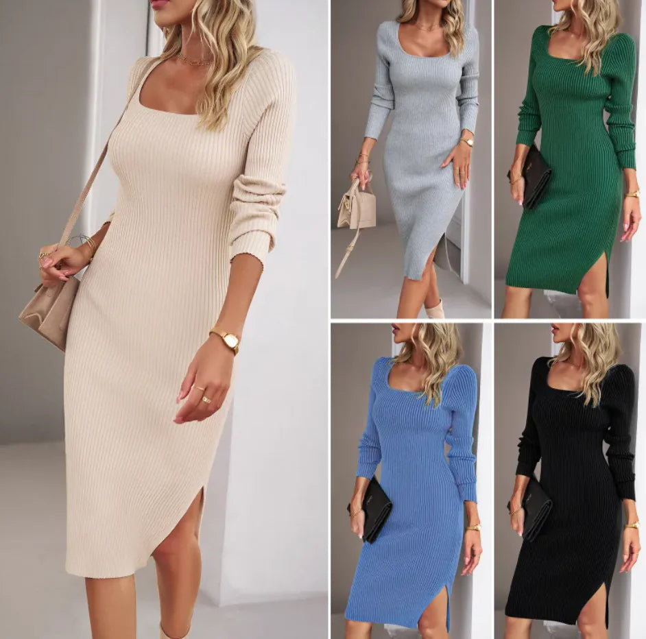 Square Neck Woolen Dress