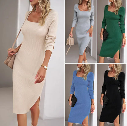 Square Neck Woolen Dress