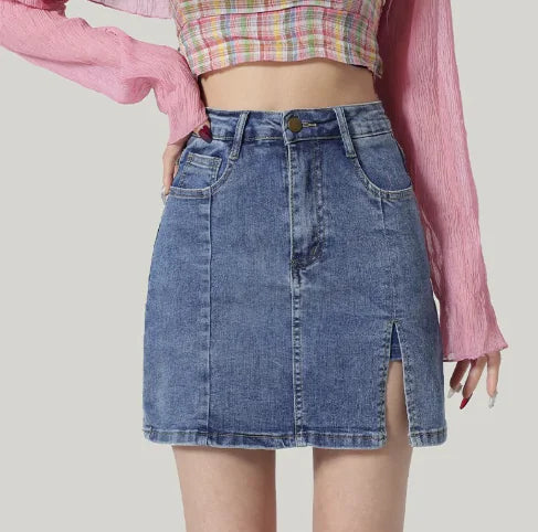 Kylie's Denim Skort - High Waist A-Line Skirt (One Piece)