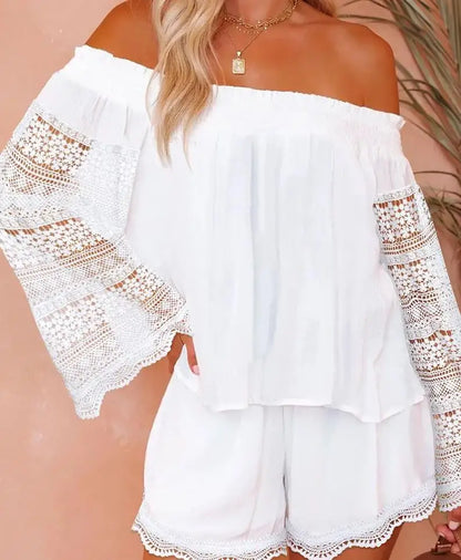 Spring 2024 Women's Two-Piece Lace Top and Shorts Set