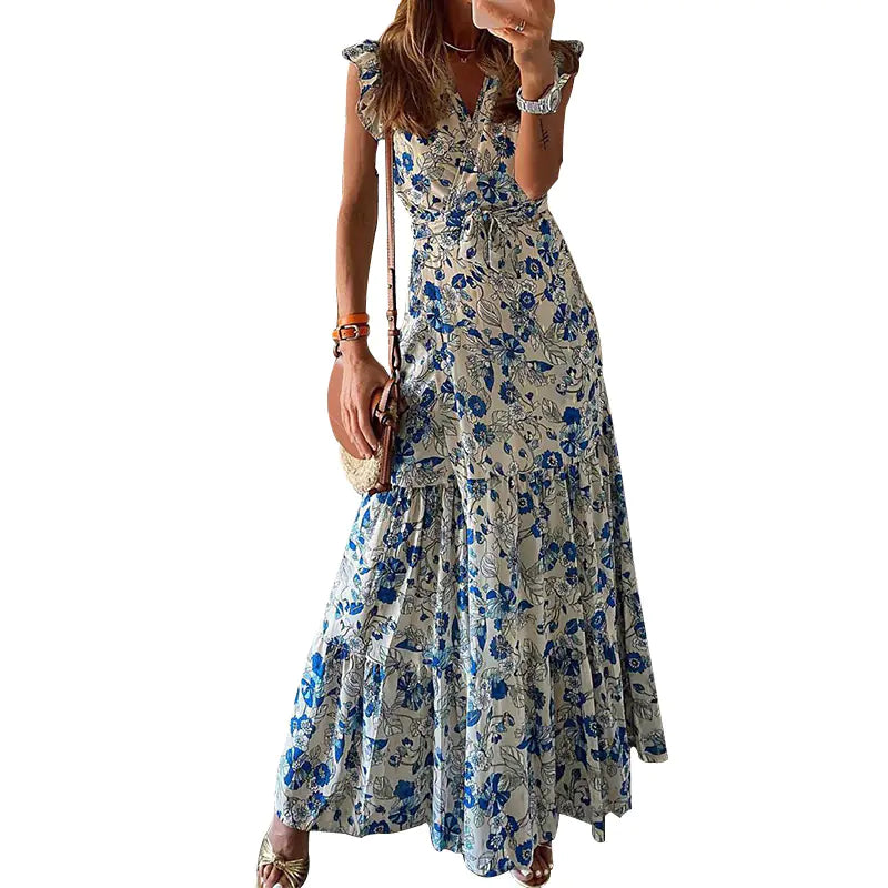 Printed Lace-up Dress for Women
